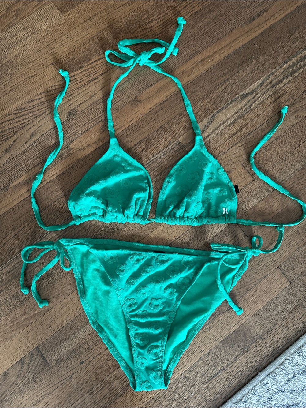 Hurley Green flower Textured Triangle Bikini